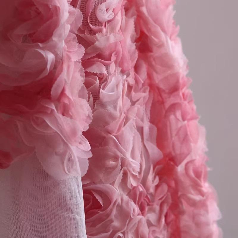 3D Rose Flower Lace Fabric for Wedding Dress and Gown Designer Fabric DIY Home Textile Cushion Background Decor Cloth