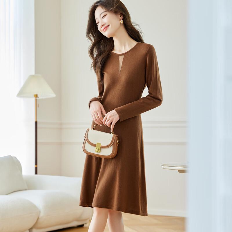 Srcr Women's Elegant Wool Knit A-Line Dress