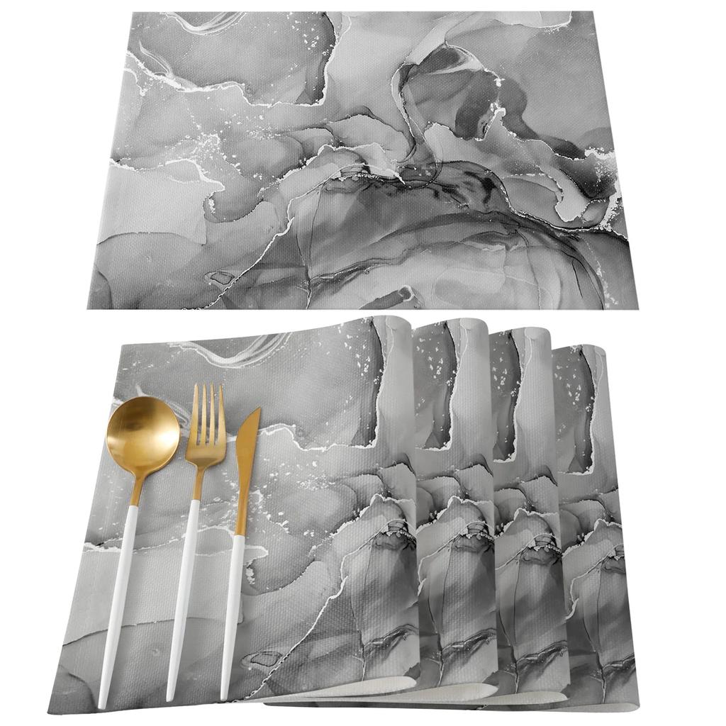 Marble Placemats Set Washable Kitchen Dining Table Mats,Heat-Resistant Place Mats for Indoor Outdoor Party Holiday Decoration