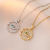 Punk Evil Eye Zircon Circle Pendant Necklace for Women Men Gold Silver Color Stainless Steel Chain Gothic Jewelry Gift for Lover