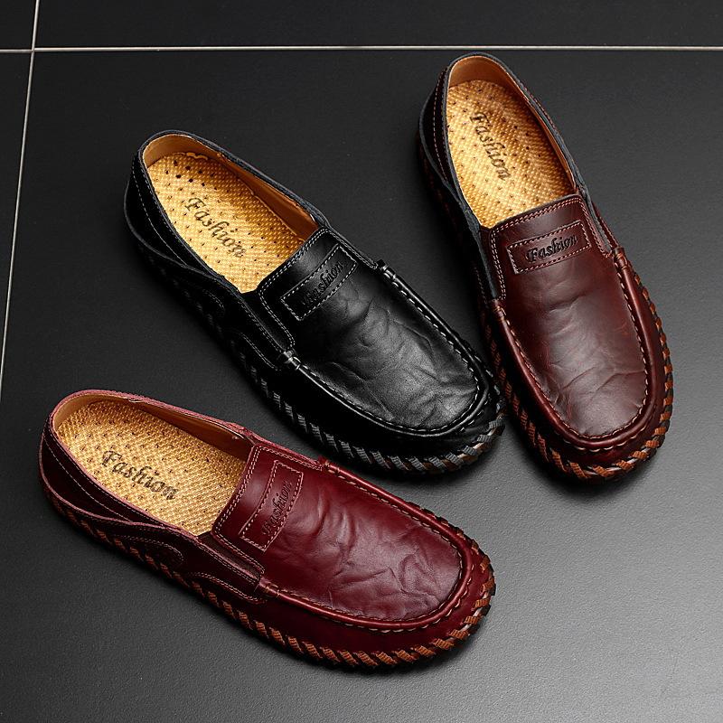 Spring and Autumn Plus Size Leather Shoes Men Casual Leather Shoes Men plus-Sized Round Toe Shoes Soft Leather Soft Bottom Non-Slip Driving Shoes