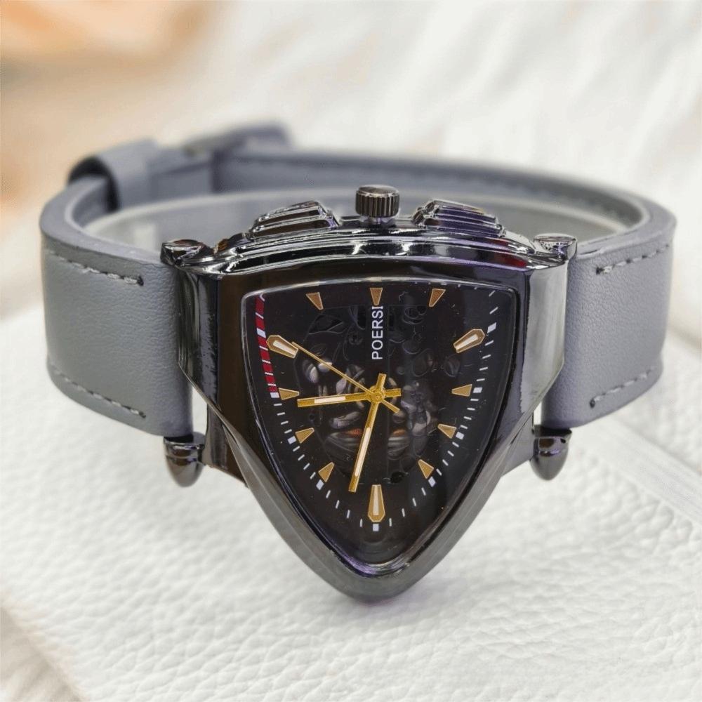 Casual Mechanical Watch Simple Quartz Wrist Watch New Triangular Hollow Watch Men