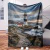 A Lighthouse On a Rocky Coastline At Sunset - Themed Blanket - Comfortable Flannel Fabric Hypoallergenic Suitable for All Seasons