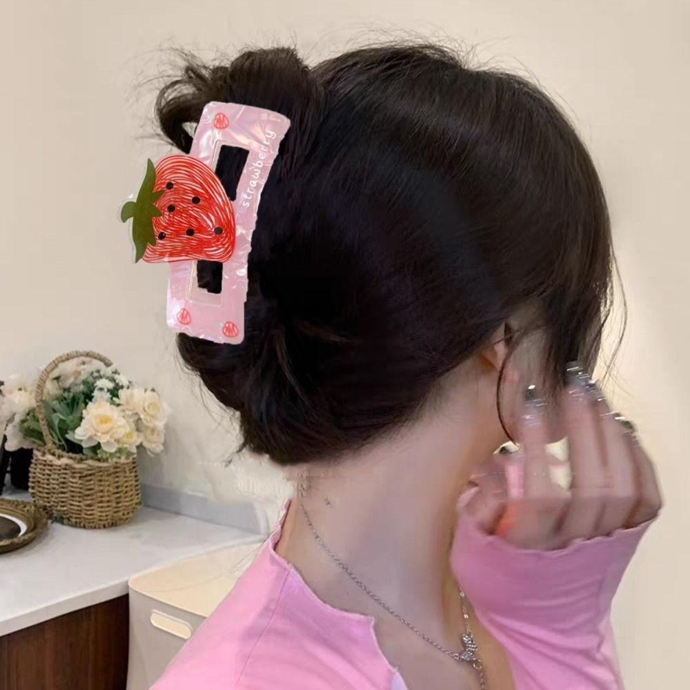 Cute Fruit Acetate Claw Clip Watermelon Ponytail Shark Clip Elegant Strawberry Shark Clip Daily