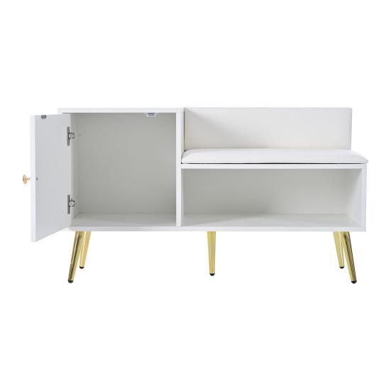 Shoe Cabinet with Storage Space, Padded Bench And Backrest, Shoe Shelf with Metal Handles And Solid Legs