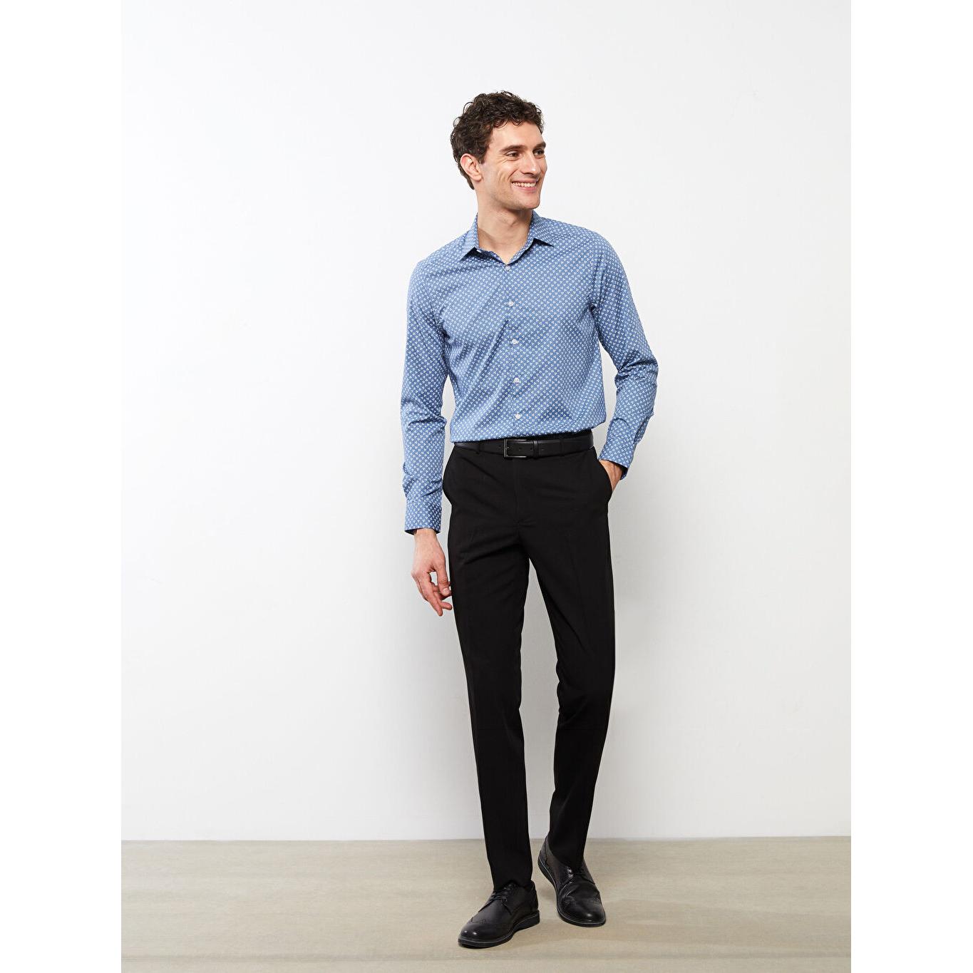 

LCW FORMAL Приталенная мужская рубашка из поплина с длинным рукавом и рисунком, синяя