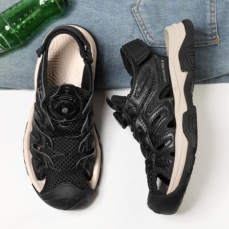 Summer Men Casual Leather Sandals Outdoor Antiskid Walking Sandals for Men New Breathable Waterproof Beach Shoes Plus Size 38-46