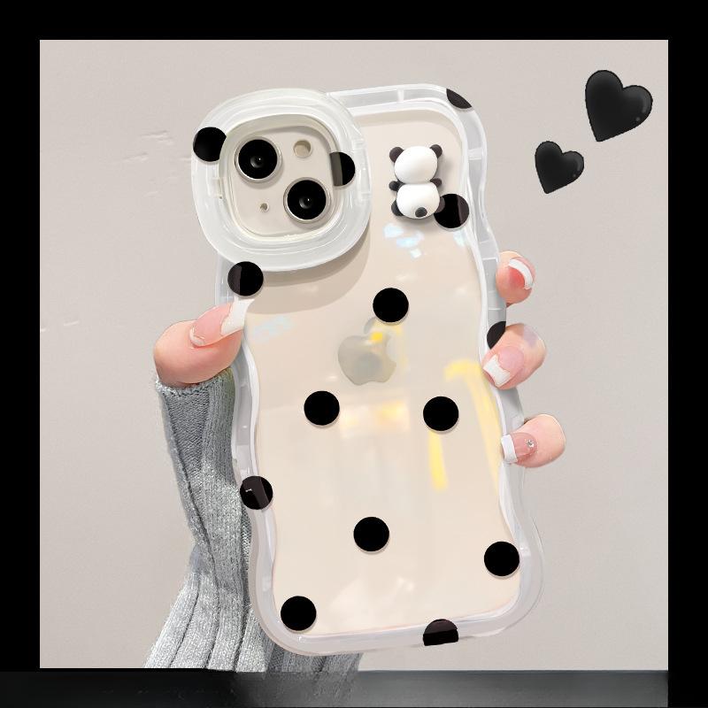 The Three-dimensional Panda Bow Is Suitable for IPhone 15, Phone Case 14PRO, Dual Stand 13, Cute and Shockproof 12, Wavy Edge X