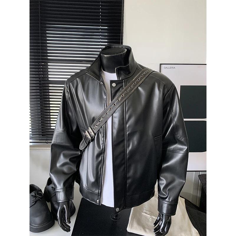 

2026 Spring Men Retro Hong Kong Style Black Pu Jackets Men Short Biker Leather Jacket Men s Loose Fashion Outerwear Male Coats 4XL чорний