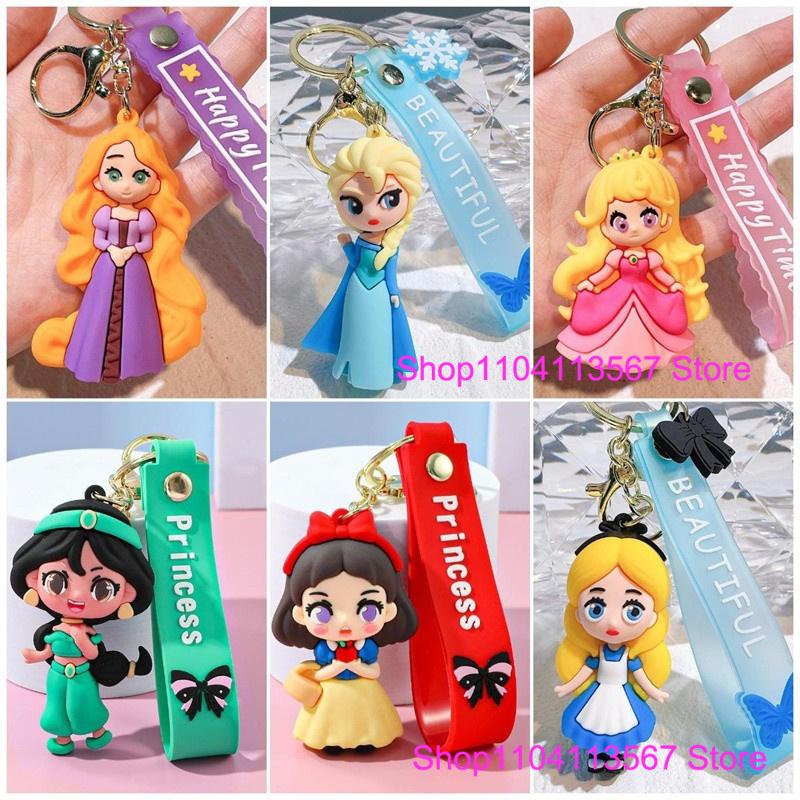 Anime Cartoon Silicone Girl Mermaid Princess Keychain Cute Snow White Anna Alice Keyring Bag Key Chain Pendant Kids Toys Gifts