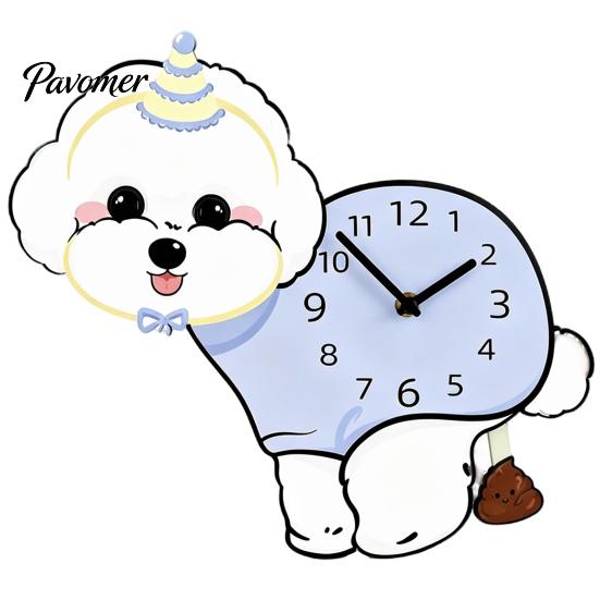 Easy Setup Wall Clock Pooping Dog Clock, Wooden with Swinging Pendulum, Silent Non Ticking Pet Lover for Living Room Home Office, Gift