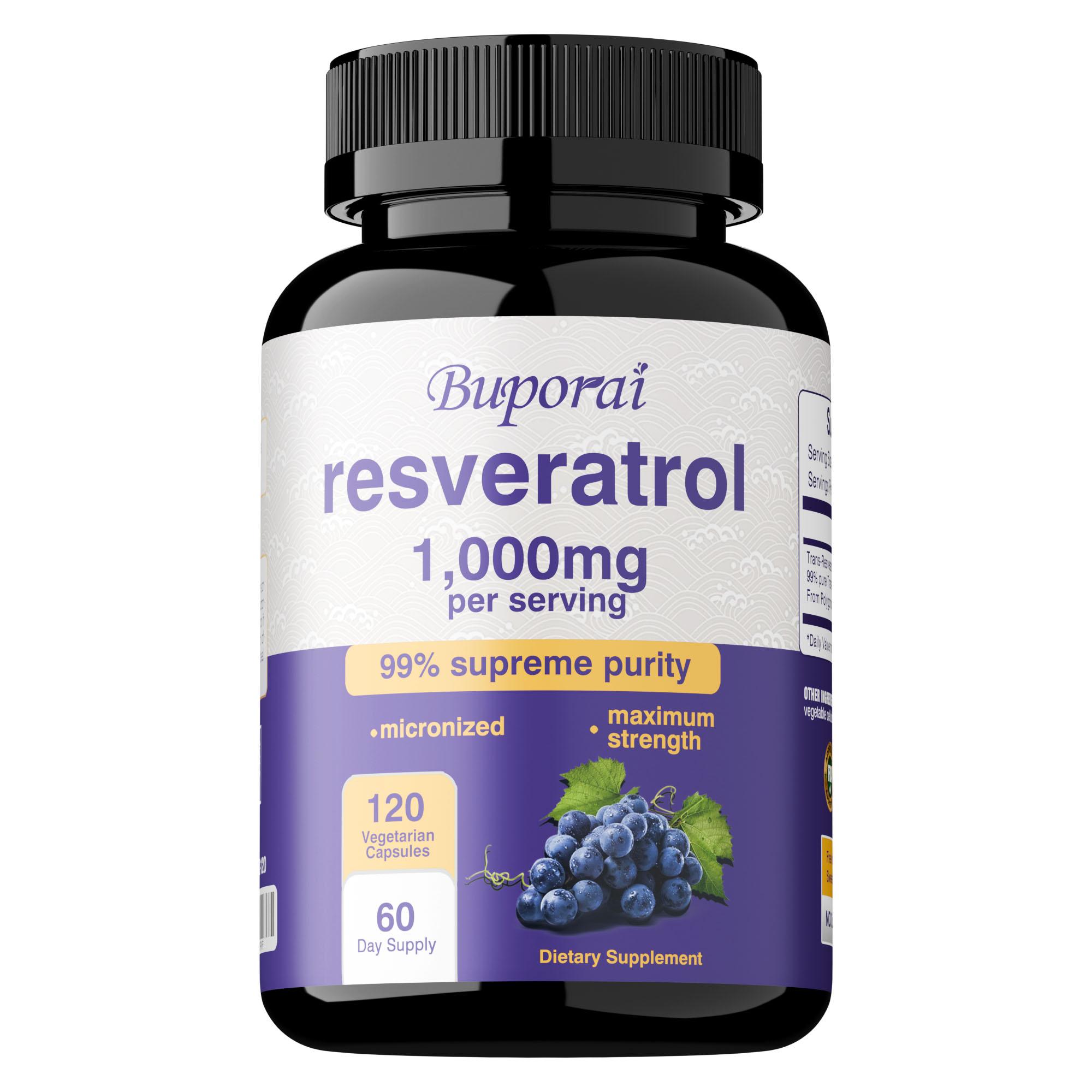 

Buporai Resveratrol Capsules, 1000 mg per serving, all-natural, 120 capsules per pack, easily absorbed. 120
