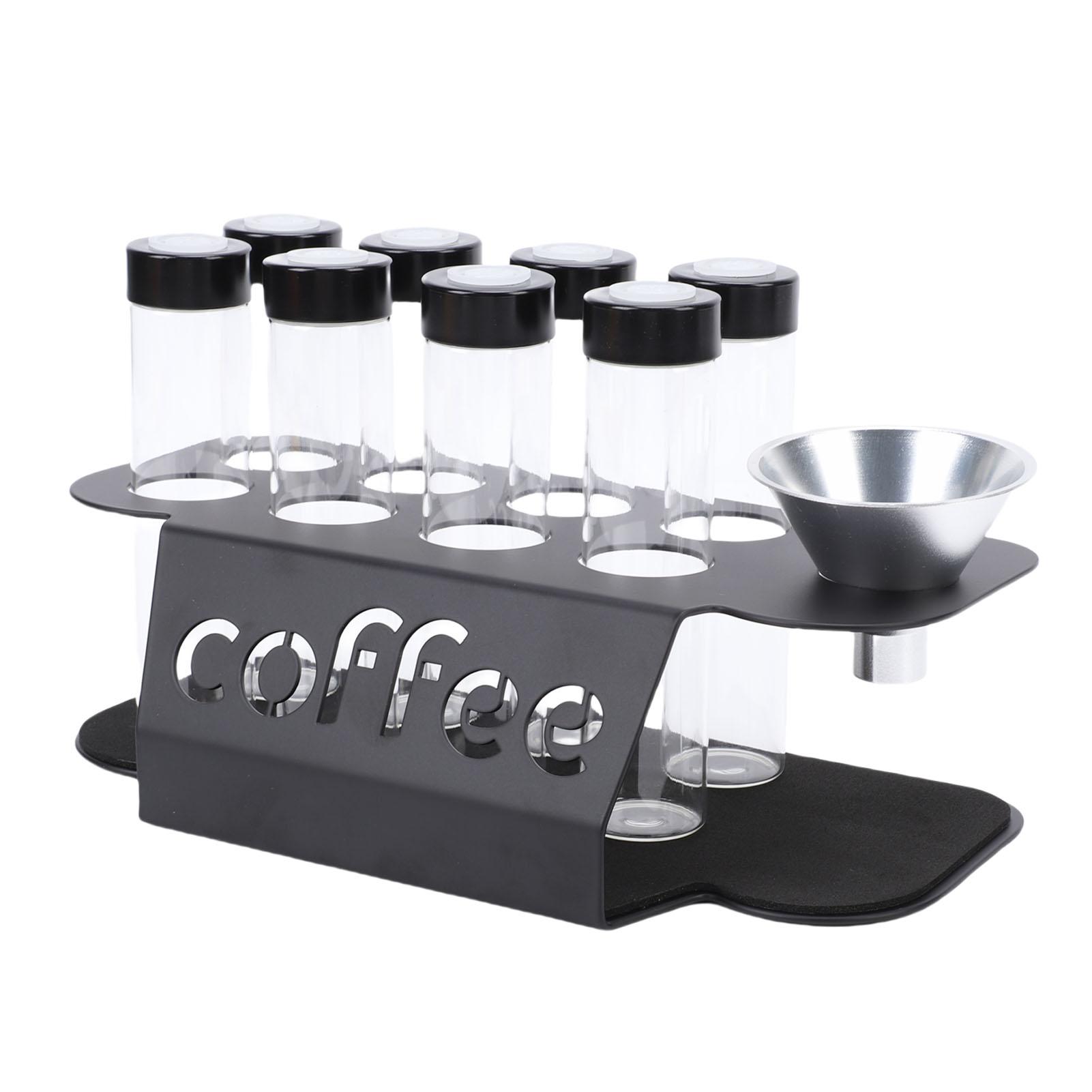 

8 шт. Пробирки для хранения кофейных зерен с односторонним выпускным клапаном, подставка, воронка, прозрачные стеклянные флаконы для кофейных зерен, для чайных листьев, орехов