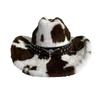 Chapeau de cowboy imprimé vache à sangle rivetée Chapeau de cowboy à large bord poilu Casquette de cowboy pelucheuse Chapeau western en peluche Saison Automne Hiver