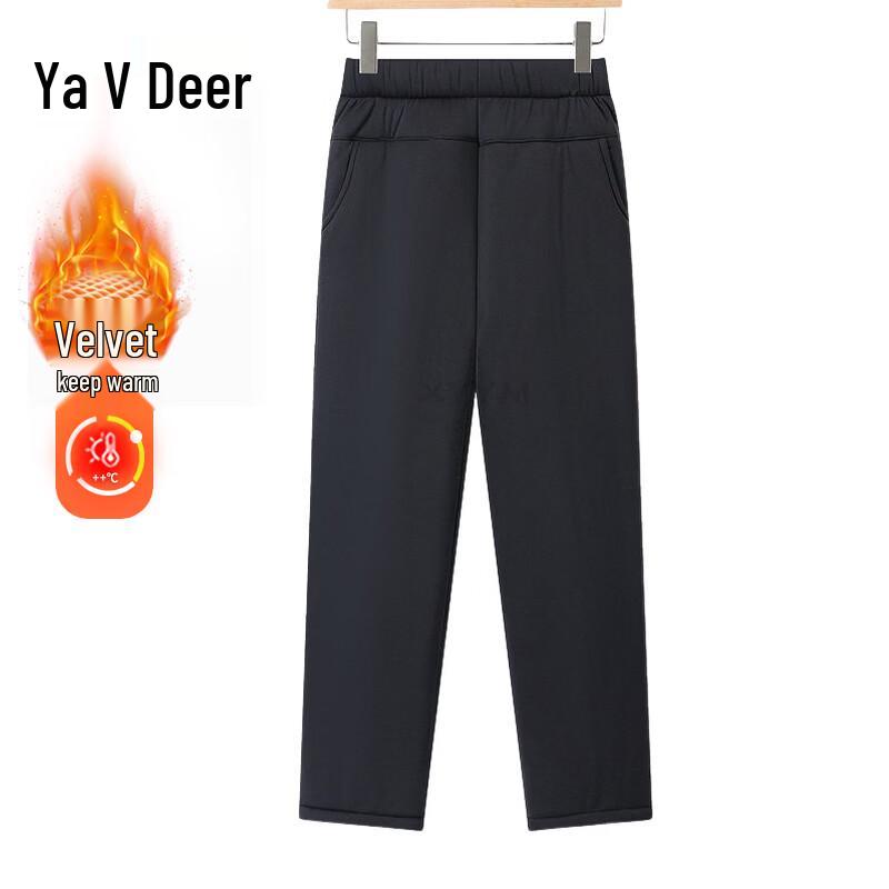 Yalu Women's High-Waisted Fleece-Lined Straight Leg Pants for Seniors