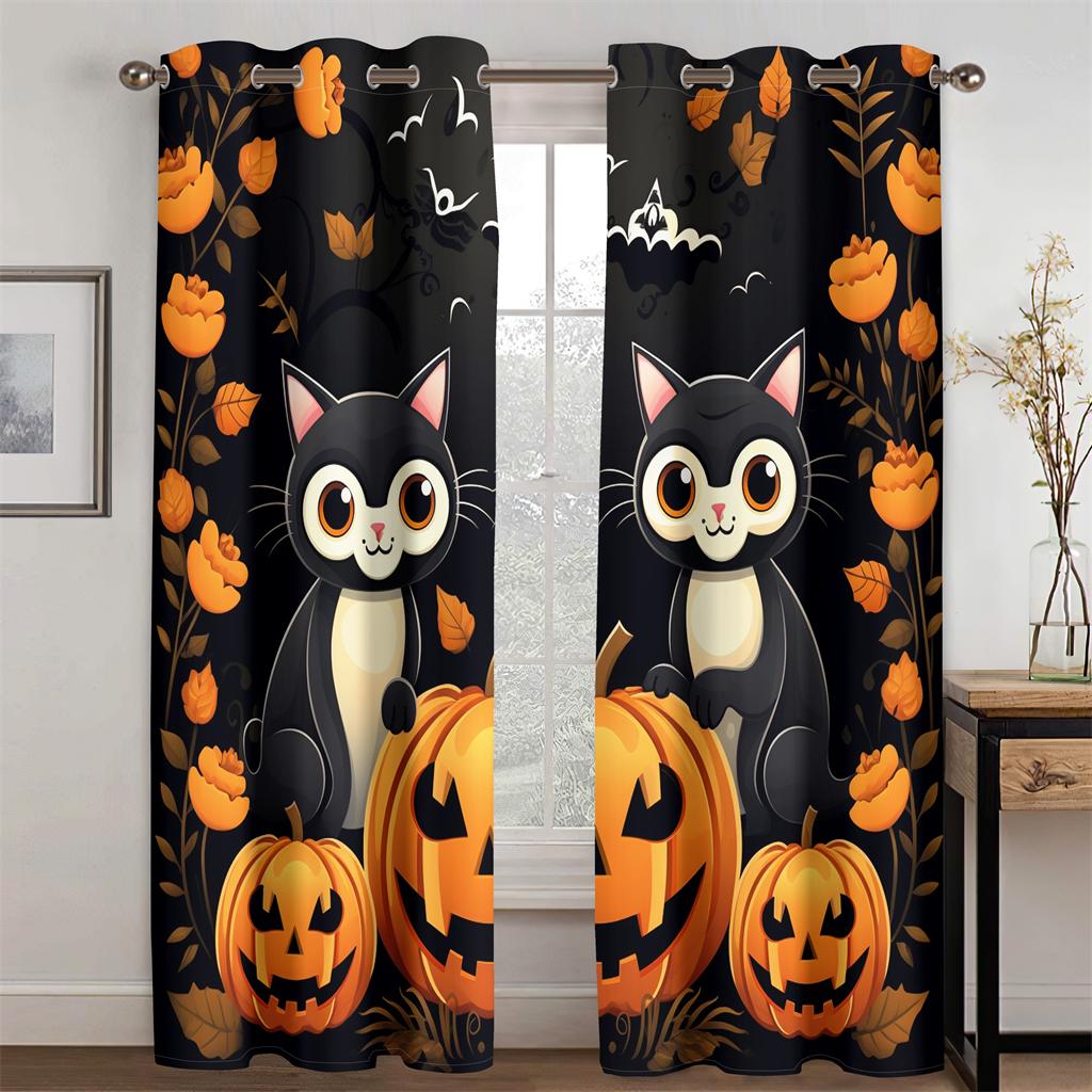 

2 шт. занавеска с изображением головы тыквы, желто-черная штора ужасов на Хэллоуин, гостиная, кухня, балкон, спальня, декор, мода, затемнение 50W130H(CM)X2PCS&Hook
