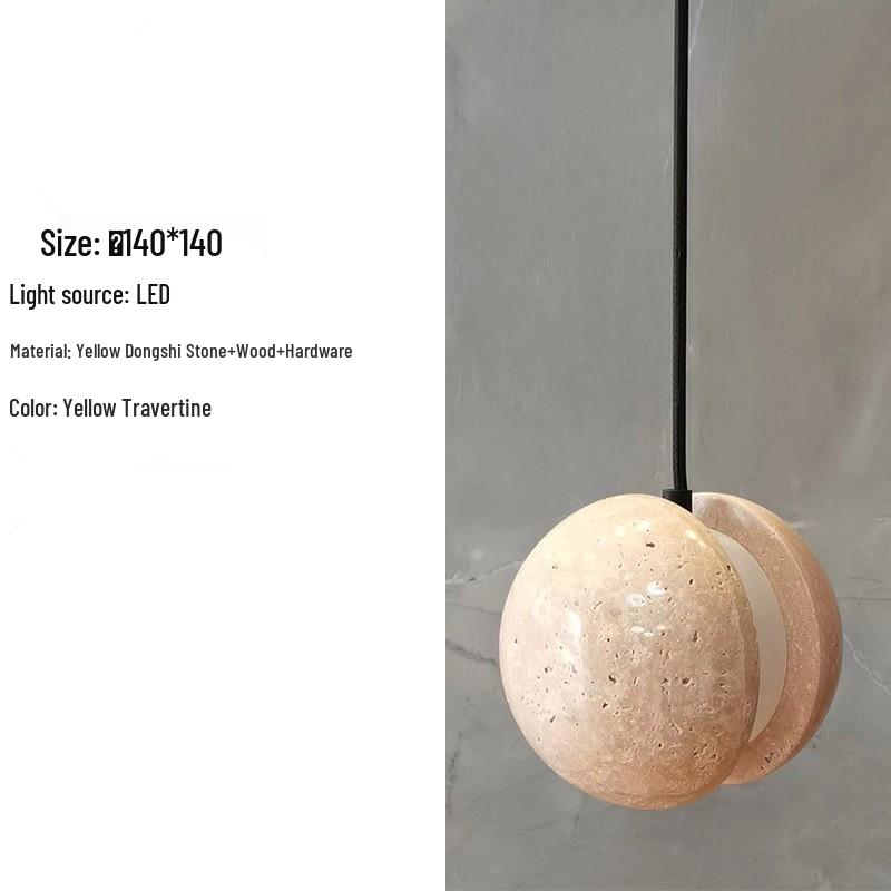 Japanese Wabi-Sabi Yellow Travertine Pendant Light, Retro Mid-Century Style for Bedroom, Homestay, or Restaurant.