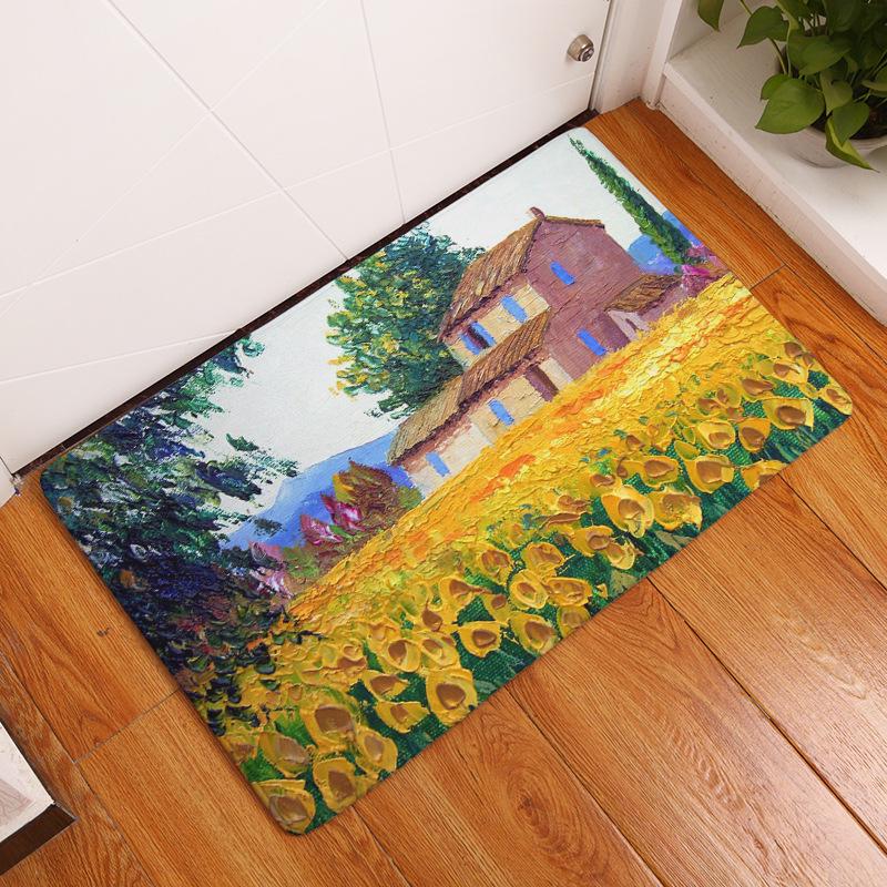 Door Mat Anti-slip Mat Living Room Decorative Carpet Retro Oil Painting Door Mat Welcome Mat Pastoral Style Carpet