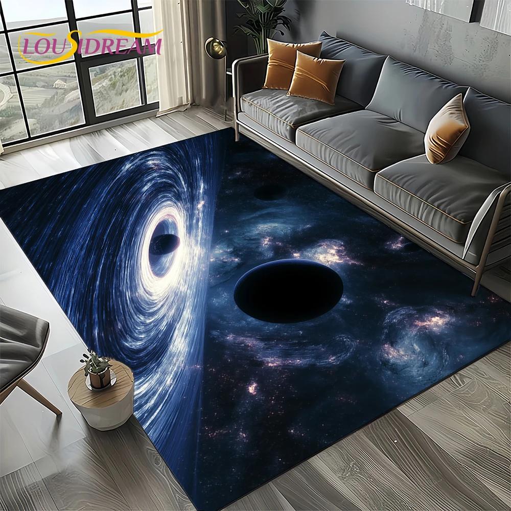 Universe Space Stars Black Hole Galaxy Earth Milky Way Carpet Rug for Living Room Bedroom Sofa Decoration,Non-slip Floor Mat