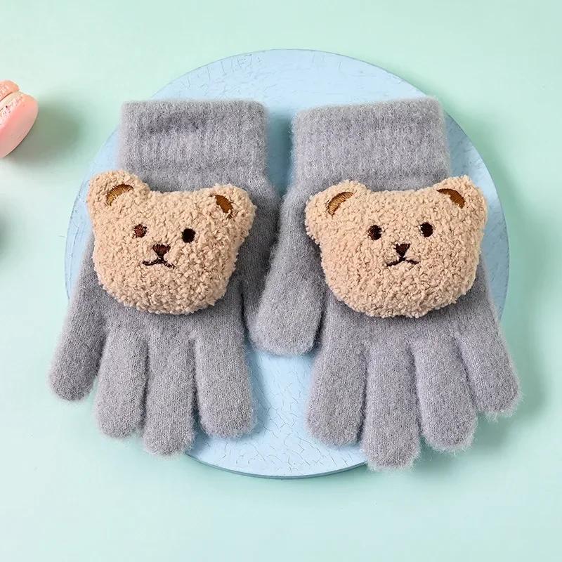New Winter Warm Kids 3D Cartoon Bear Fashion Cute Boy Girl Glove Plush Soft Mittens Comfortable Suitable for 4 To 10 Years Old