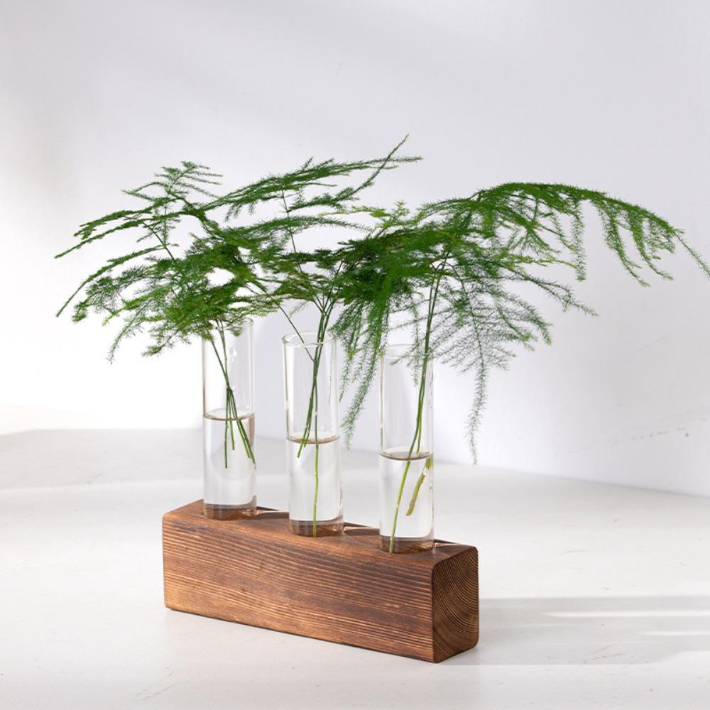 

Wooden Frame Hydroponic Transparent Vase Test Tube Shape Flower Vase Creative Indoor Desktop Hydroponic Green Plant Container