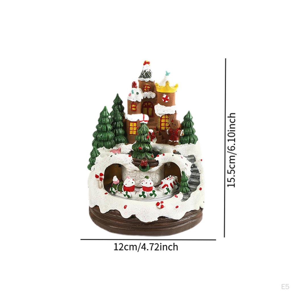 Music Box Light up Christmas Decoration Resin Craft Toy Tabletop Ornament for Holiday Indoor