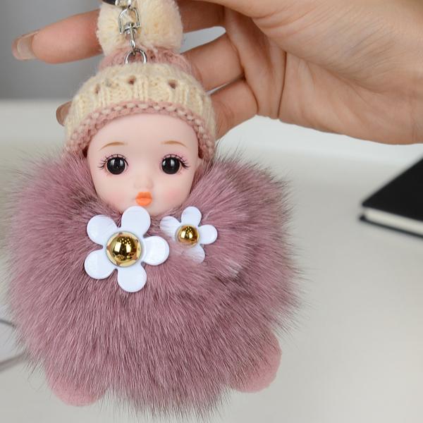 Cute Cute Fun Real Fox Hairball Doll Keychain Car Book Bag Pendant Children's Hairstyle Pendant