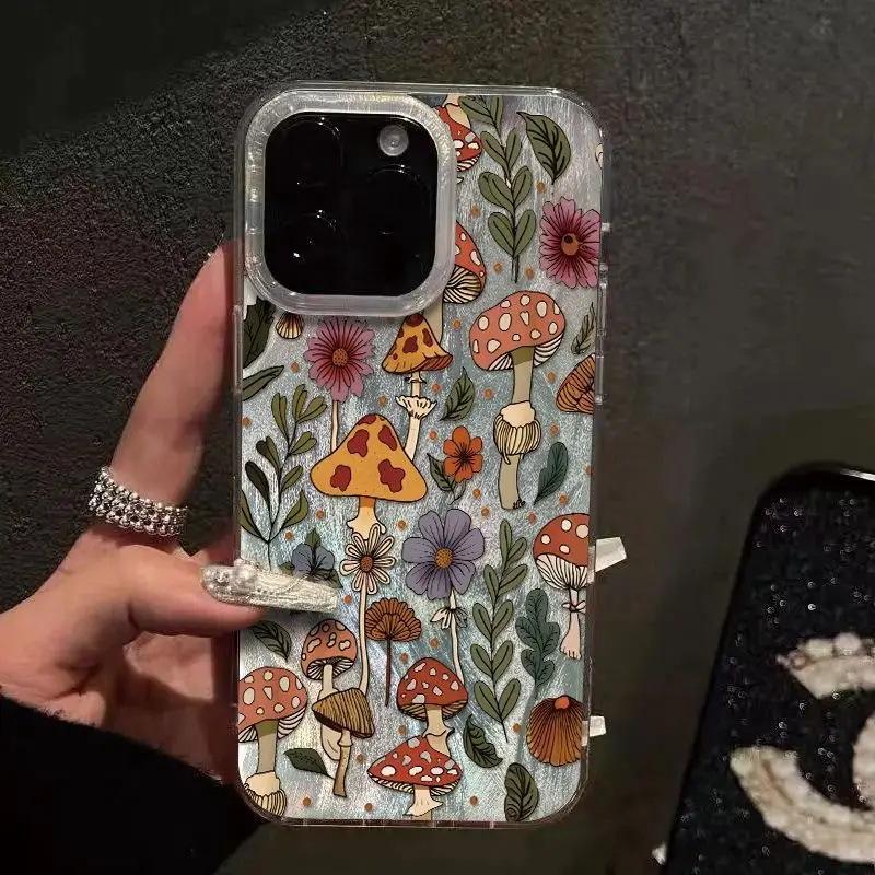 Ins Korean Style Does Not Bump Shell Mushroom Flower iPhone17promax Mobile Phone Case Niche Apple 14Pro Protective Case