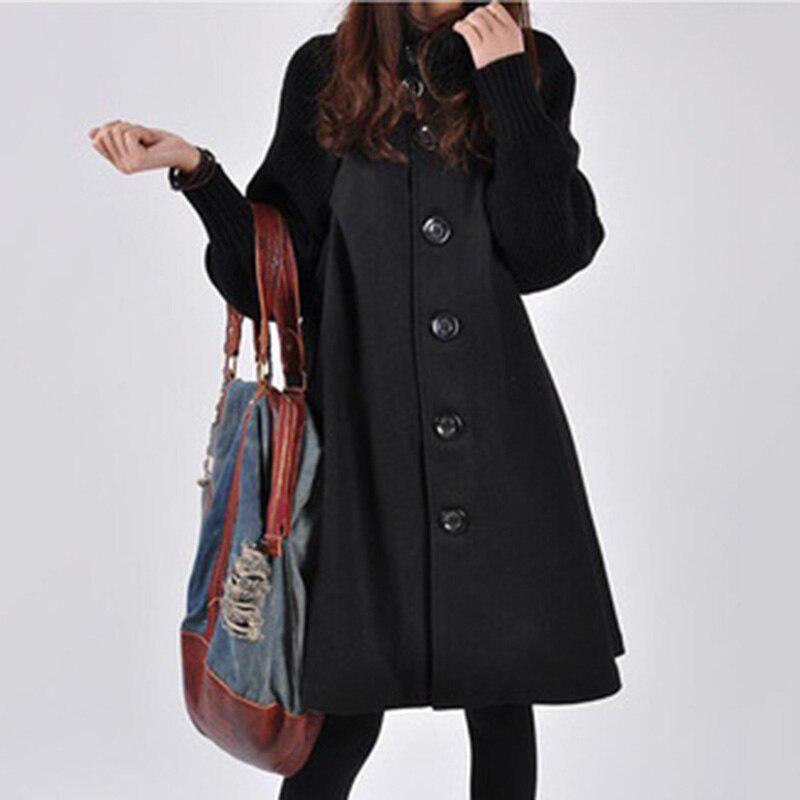 Wollmantel Winterumhang Strick Langarm Hoch O-Ausschnitt Trenchcoat Damen Frühling Herbst Damen Einreiher Windjacke