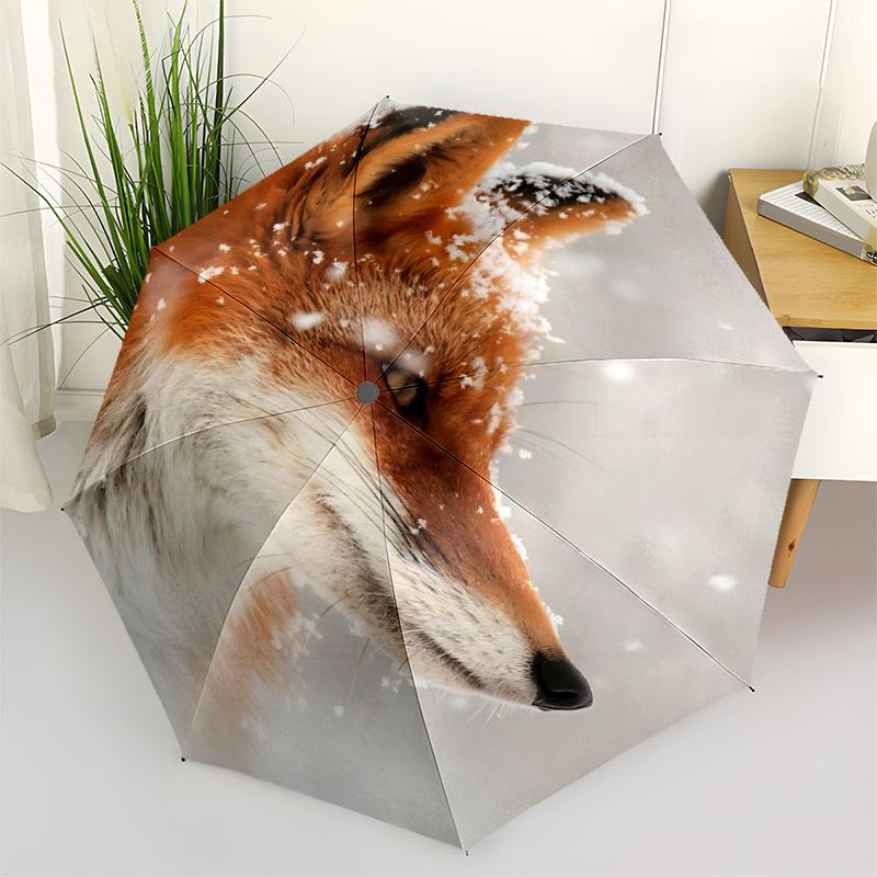1pc Winter Fox One Umbrella  a Plastic Hle, Compact  Stylish, with a Vibrant Cartoon Pattern, Perfect  Home, Travel