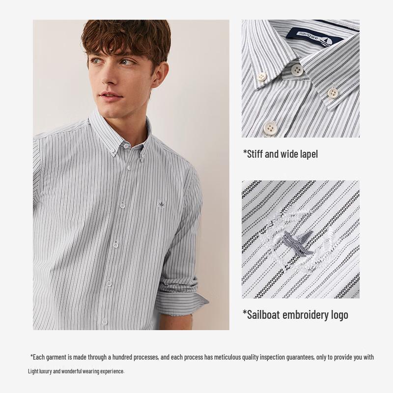 Navigare Men's Combed Cotton Long-Sleeve Striped Shirt