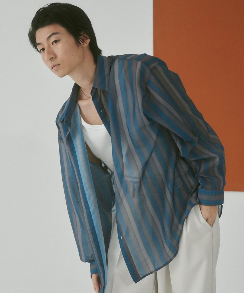 WEGO Sheer Long Korean Size Pattern 2 Men's Shirt, Sleeve, Oversized, Patterned, Top, Summer/Autumn Clothes, Style, Gift, Spring/Summer/Autumn/Winter,