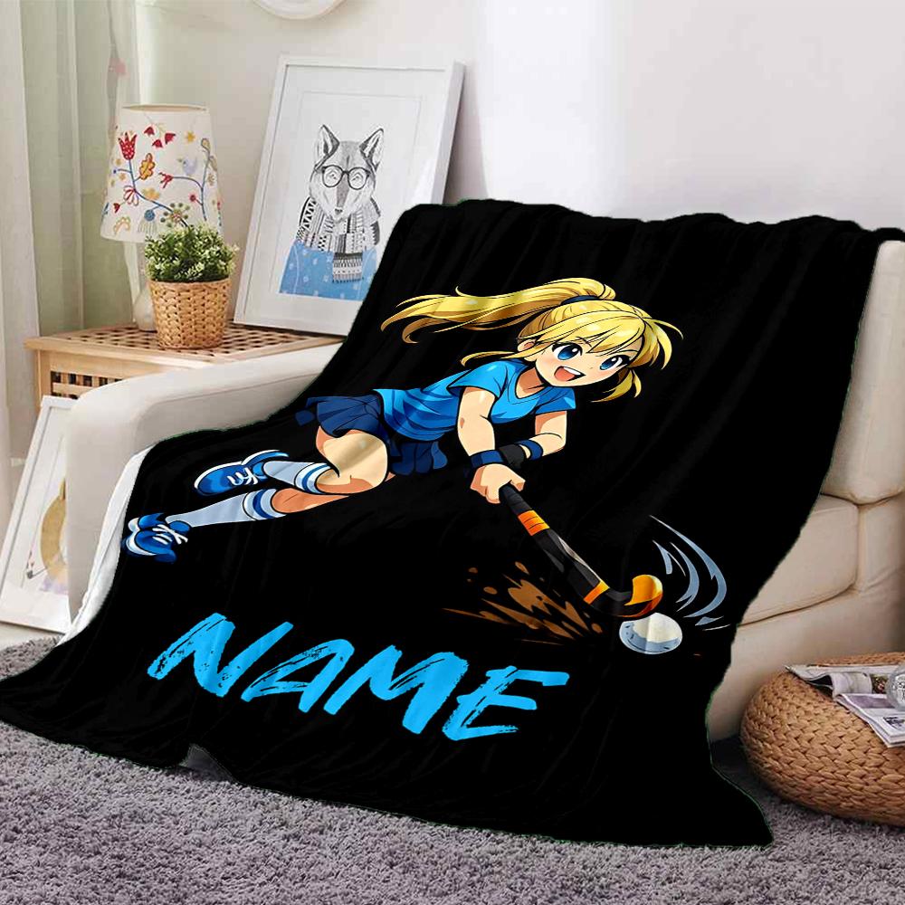 Custom Name Hockey Theme Printed Blanket - Perfect for Couch, Bed, Travel & Outdoor Use | Machine Washable, Cozy & Durable.