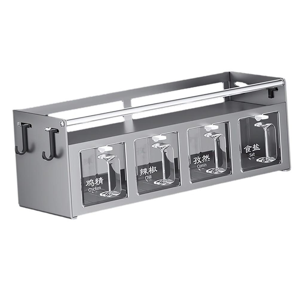 4 Compartment Seasoning Rack Multi Functional Wall Mounted Condiment Storage Rack for Home