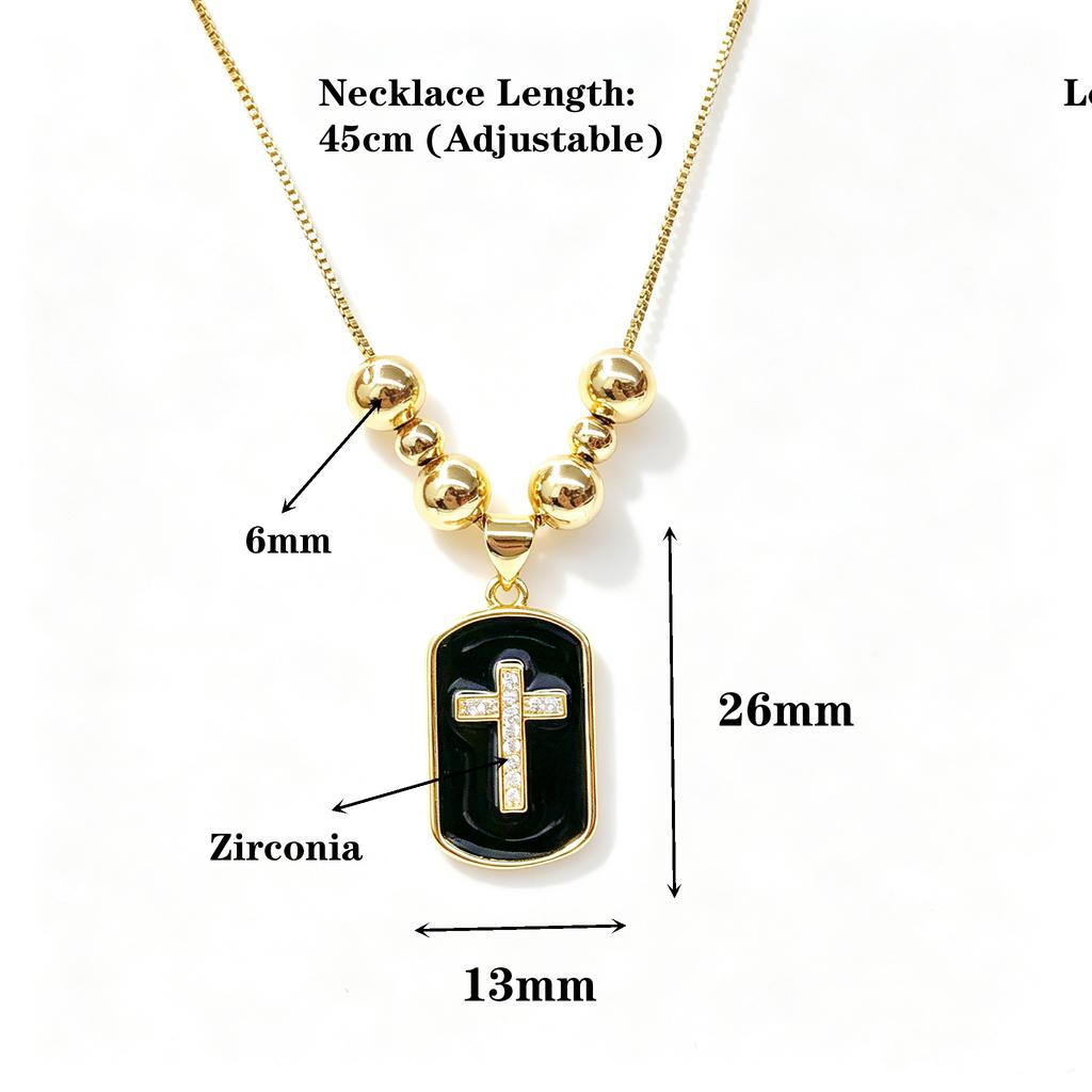 White Black Red Enamel Art Cross Zirconia Pendant Necklace: New Fashion for Women Party Pearl Chain Choker Religious Prayer Gift