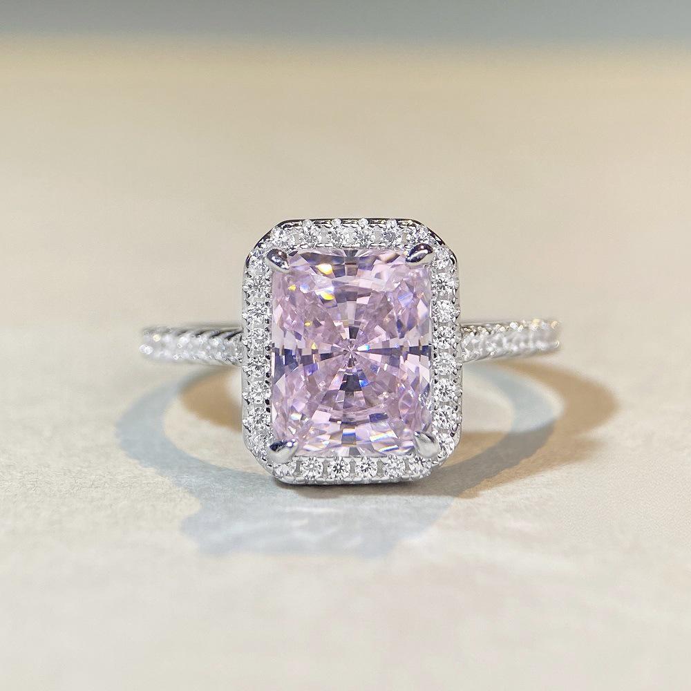 S925 Sterling Silver Radiant Cut Princess Square Ring for Women - Hot Selling European & American Style Wedding Diamond Ring