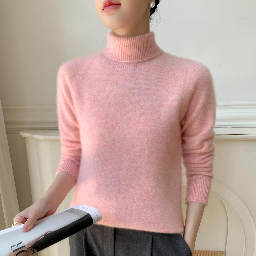 Women's High Neck Cashmere Sweater - Thick Raglan Sleeve, Loose Fit, Autumn/Winter Knit Base Layer