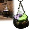 Trick or Treat Candy Bucket Halloween Cauldron Decoration, Spooky Large Witch with Colorful LED Light, Black Glowing Party Favors Plastic Pot Bowl for