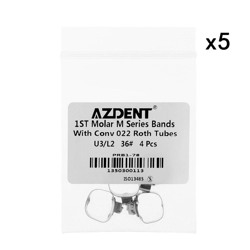 AZDENT 5Packs Dental Orthodontic Bands with Buccal Tube Triple Tubes for 1st Molar Teeth Roth.022 U3/L2 Size 35#-40#+ 4pcs/Pack