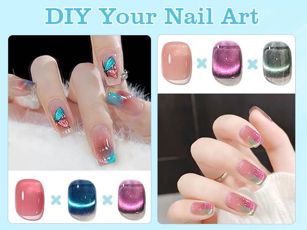Biutee Gel Nail 6 Colors Magnetic Nail Sparkling Gel Fine Diamond Cat Eye Dazzling Polish, Glitter, 8ml, UV/LED Compatible, Polish, Nails, Glitter,