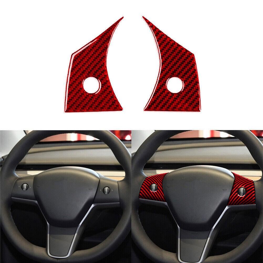 Красная карбоновая накладка на кнопку руля для Tesla Model Y/3