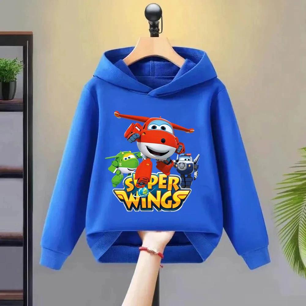 Nový trend Kreslený potisk Super Wings Dětská mikina s kapucí Podzimní a zimní Venkovní volnočasová Teplá Chlapecká Dívčí Pulovr Topy