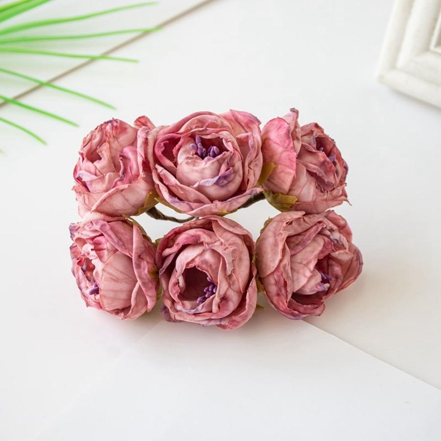 6PCSArtificial Flowers Silk Stamen Rose For Wedding Bridal Bouquet Decor Home Living Room Bonsai DIY Christmas Wreath Accessory