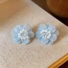 New blue flower fringed earrings, fresh niche design studs, women's summer vacation earrings