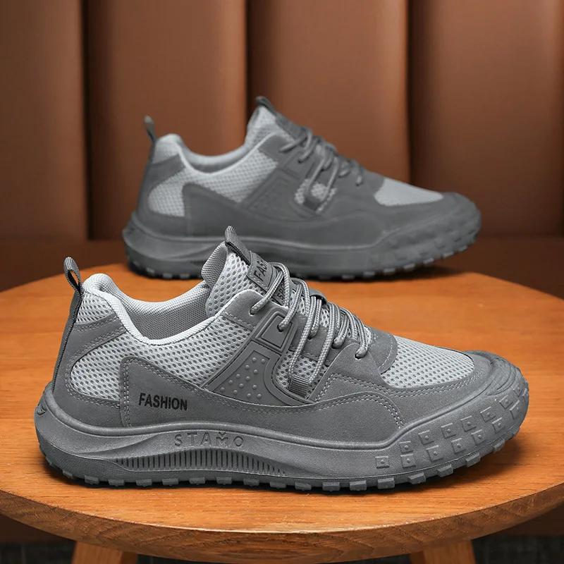 

2025 New Wear Resistant Climbing Shoes Fashion Thick Sole Sports Footwear Summer Mesh Breathable Antiskid Sneaker For Men 40 сірий колір