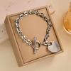 1pc Stainless Steel Bracelet With Heart Pendant, Double Heart OT Buckle Couple Bracelet Unisex