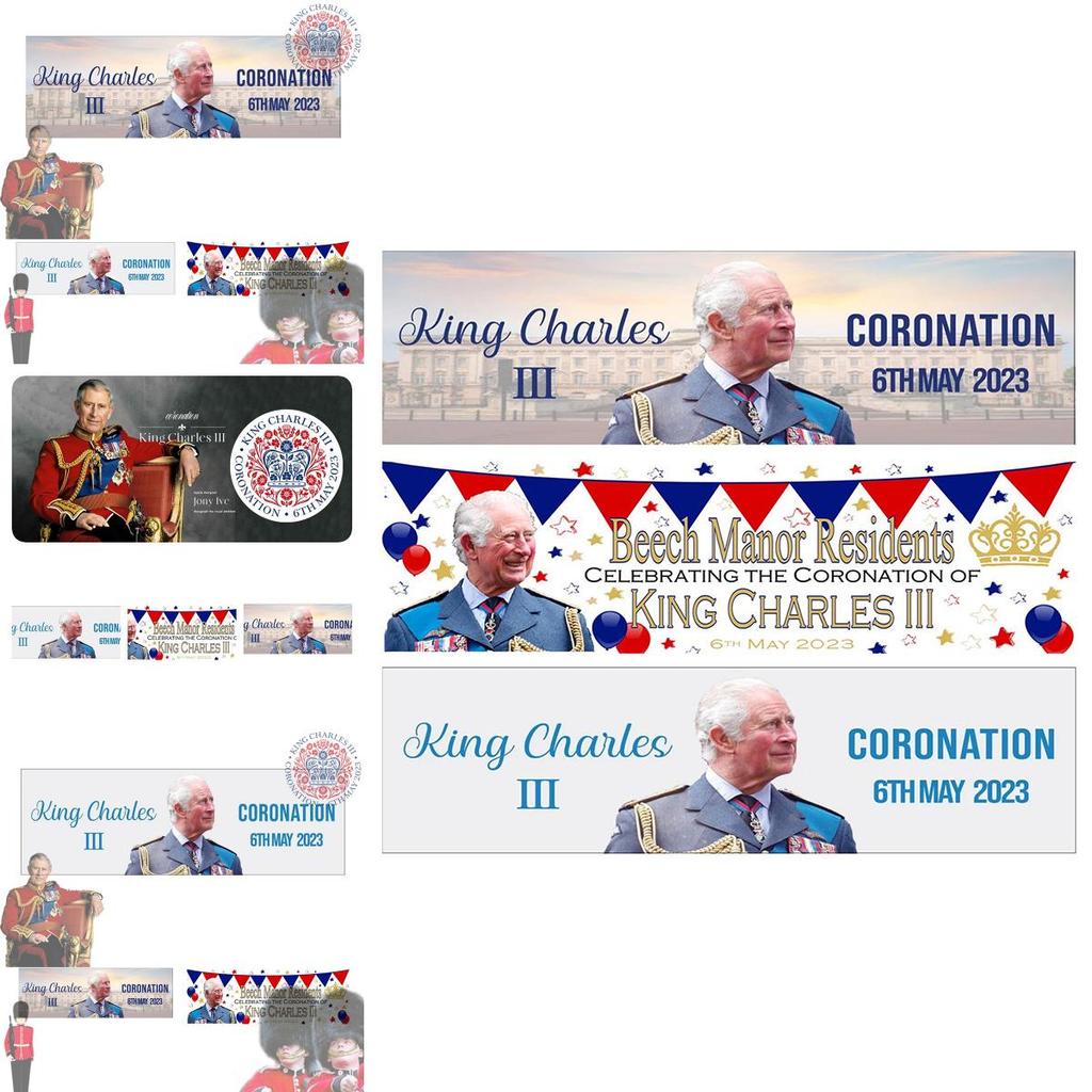 Krönungsflagge König Karl III. Premium Polyesterstoff 50x150cm