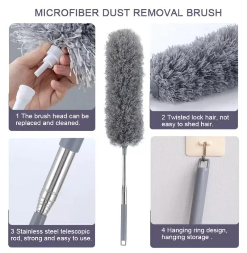 2.5m Microfiber Cleaning Duster with Washable Extendable Pole & Retractable Cable, Reusable Cleaning Tool for Home