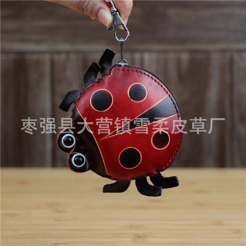First Layer Cowhide Creative Seven-Star Ladybug Change Bag Key Change Coin Simple Cartoon Handbag Small Gift