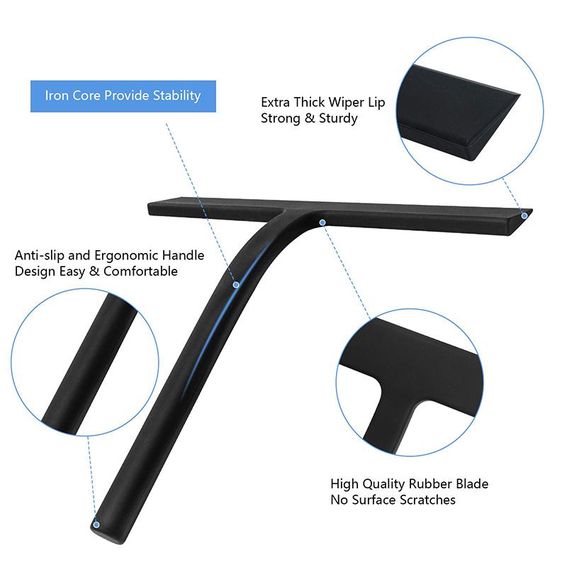 Shower Squeegee Bathroom Squeegee for Shower Glass Door Black Silicone Household Squeegee with Hook 8.93-Inch Cleaning Tool